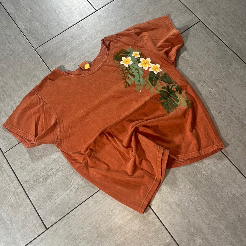 Crazy Shirts Hawaii Original Pumpkin Dyed Floral Plumeria Cotton Tee Orange L - Picture 2 of 8